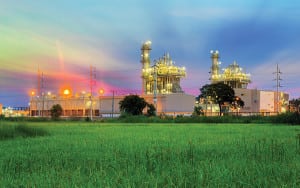 beautiful sunset on power plant