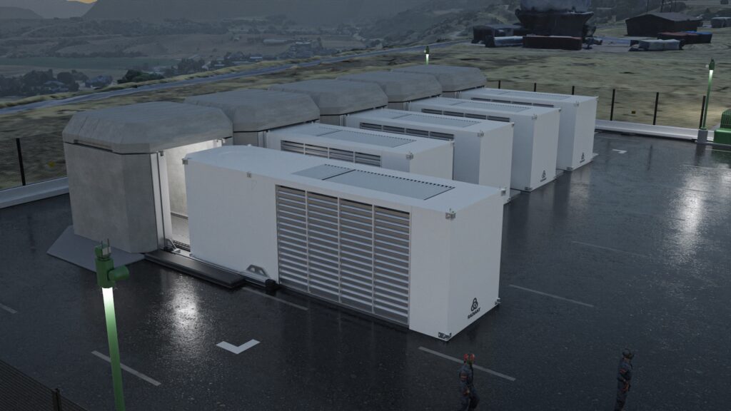 INSERT ART. Radiant’s Kaleidos microreactor—a 1‑MWe, helium‑cooled, HALEU TRISO–fueled unit—is being developed for full‑power, multi‑megawatt testing at INL’s DOME facility ahead of first deployments to U.S. military bases. Courtesy: Radiant