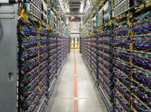 nside a server aisle at Google’s New Albany data center campus in central Ohio. Courtesy: Google